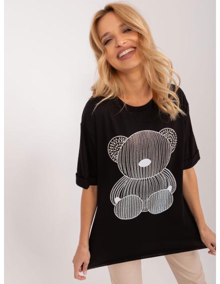 Dámské tričko nadměrné velikosti s aplikací medvídka černé