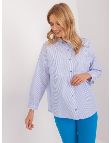 Dámské tričko s límečkem oversize světle modré a bílé
