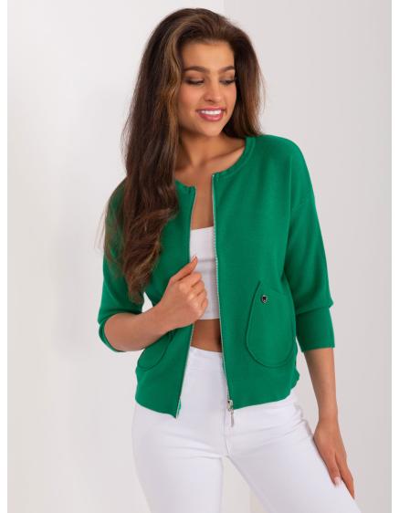 Dámský svetr na zip zelený