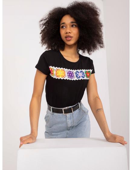 Dámské tričko s barevnou výšivkou BASIC FEEL GOOD černé