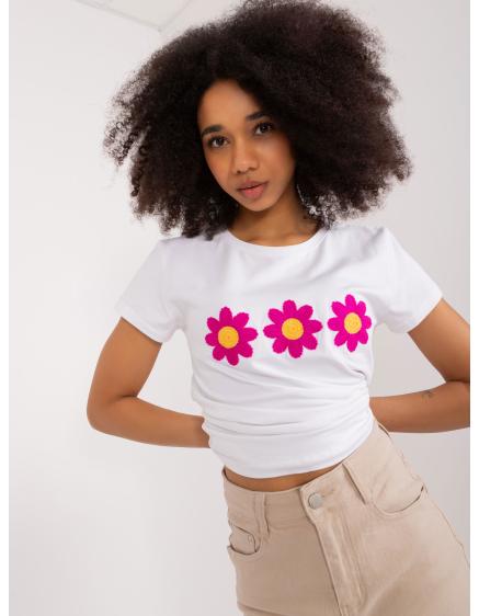 Dámské tričko s květinovou aplikací BASIC FEEL GOOD bílé