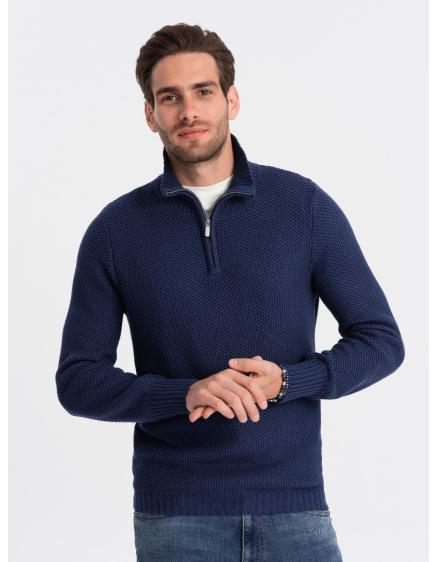 Pánský pletený svetr s rozšířeným límcem V7 OM-SWZS-0105 tmavě modrý