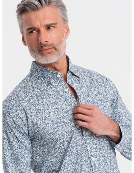 Levně Pánská košile s potiskem SLIM FIT světle modrá