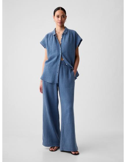 Levně Mušelínové kalhoty wide leg