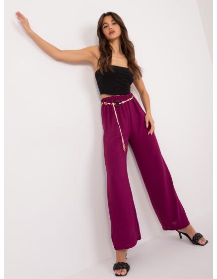 Dámské kalhoty s páskem tmavě fialové