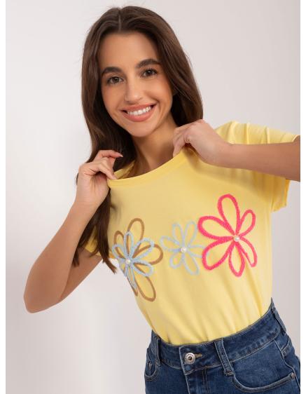 Dámské tričko s květinovou aplikací BASIC FEEL GOOD žluté