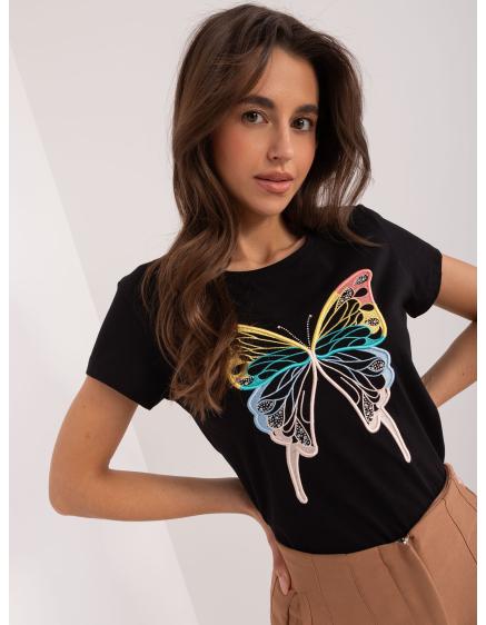 Dámské tričko s nášivkou motýla BASIC FEEL GOOD černé