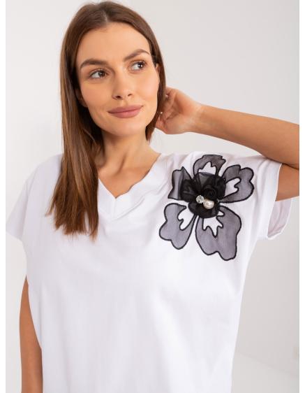 Levně Dámská halenka s ozdobnou květinou BASIC FEEL GOOD bílá