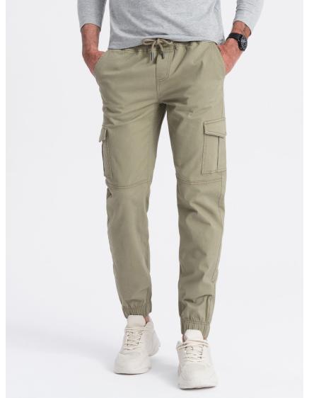 Pánské kalhoty JOGGERS s cargo kapsami na zip khaki
