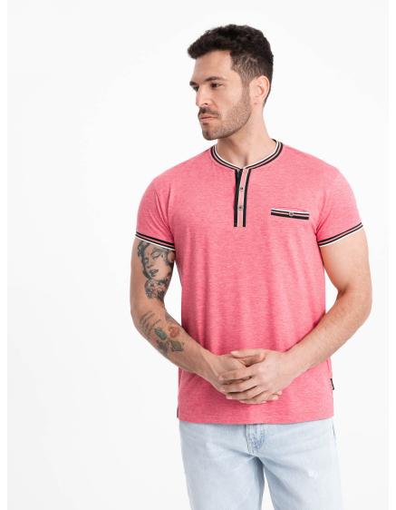 Levně Pánské tričko HENLEY s ozdobným žebrováním červené