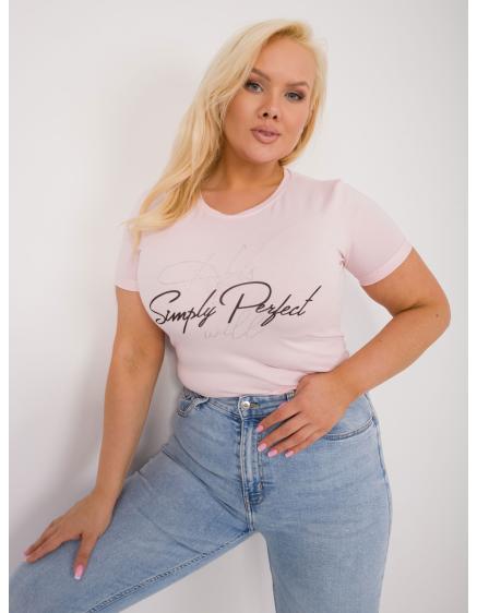 Dámské tričko plus size s aplikací světle růžové