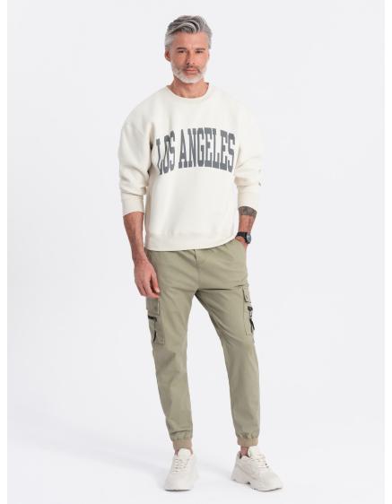 Levně Pánské kalhoty JOGGER s nákladními kapsami na zip khaki