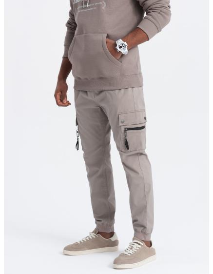 Pánské kalhoty JOGGER s cargo kapsami na zip tmavě béžové