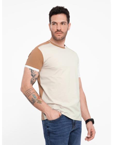Pánské elastanové tričko s barevnými rukávy hnědé