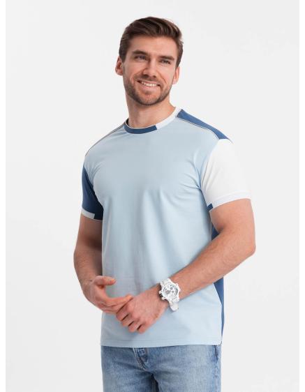 Pánské elastanové tričko s barevnými rukávy modré