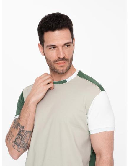 Pánské tričko s elastanem s barevnými rukávy zelené