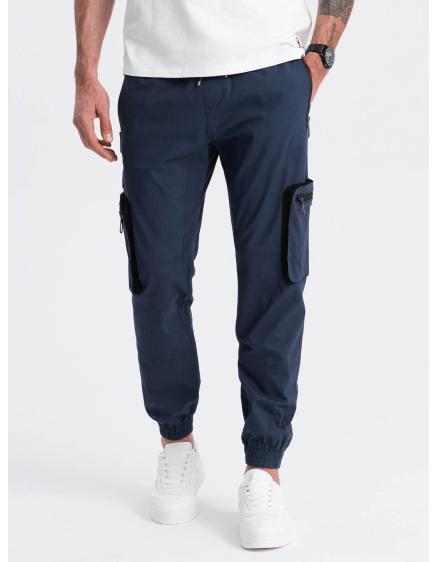 Pánské kalhoty JOGGER s cargo kapsami na zip tmavě modré