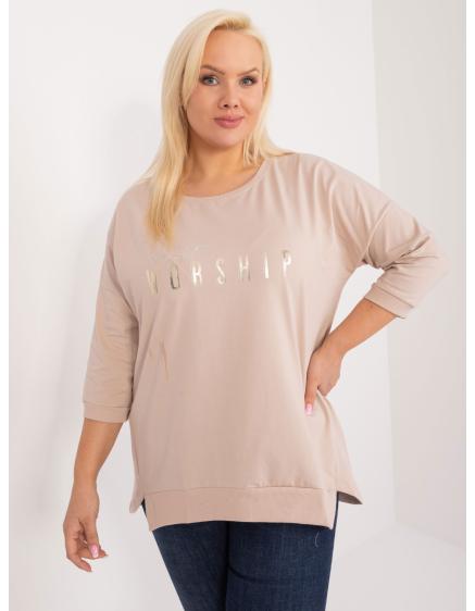 Dámská halenka plus size s nápisem béžová