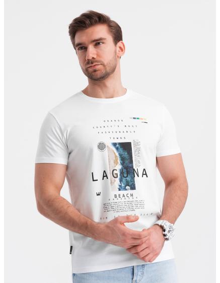 Pánské bavlněné tričko s potiskem laguny V1 OM-TSPT-0127 bílé