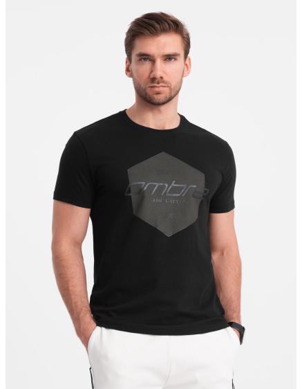 Pánské bavlněné tričko s geometrickým potiskem a logem černé