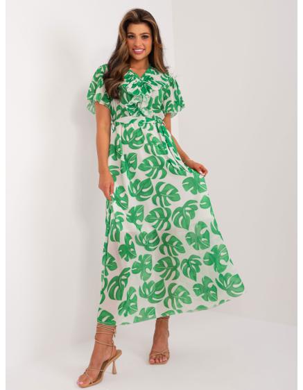 Dámské šaty s páskem s rozhalenkou ecru-zelené