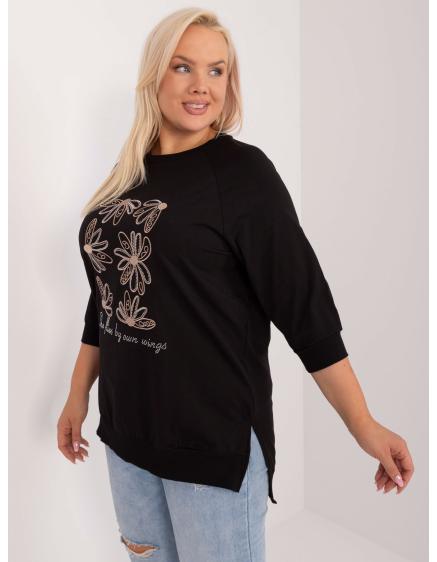 Dámská halenka s aplikací ležérní plus size černá