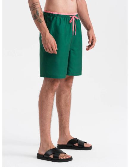 Pánské dvoubarevné žebrované plavecké šortky V3 OM-SRBS-0141 tmavě zelené