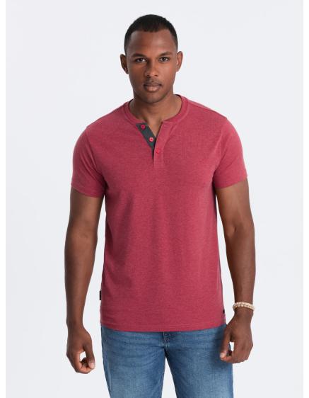 Levně Pánské tričko s kulatým výstřihem henley červené