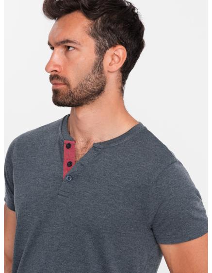 Levně Pánské tričko s rozepnutým kulatým výstřihem henley tmavě modré