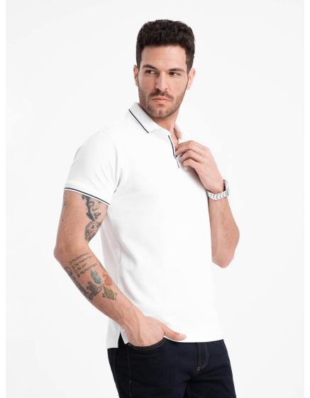 Levně Pánské polo tričko z piké úpletu bez knoflíků bílé