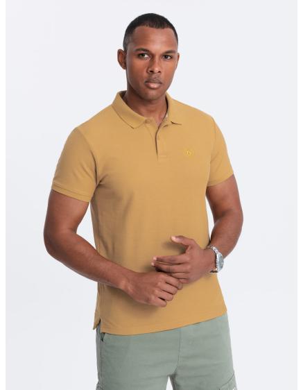 Levně Pánská jednobarevná polokošile BASIC pique knit hořčicová