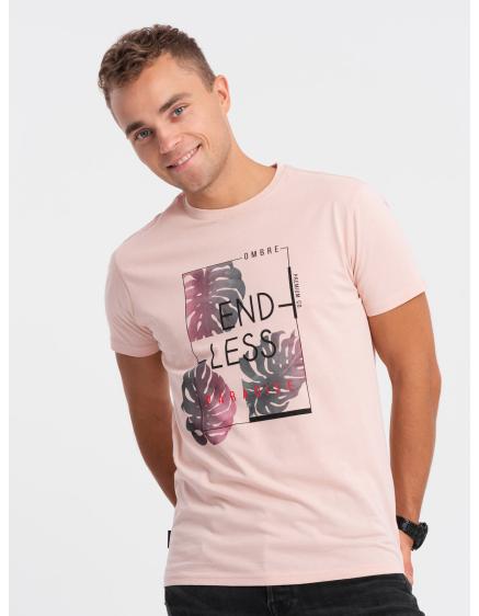 Levně Pánské tričko s potiskem PALE ROSE světle růžové