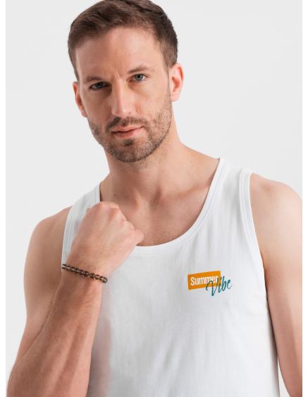 Levně Pánské bavlněné tílko s potiskem Summer Vibe bílé V2 OM-TSTT-0191