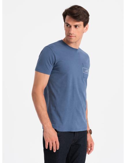 Levně Pánské bavlněné tričko Ombre Streetstyle s potiskem kapes indigo V9 OM-TSCT-0108