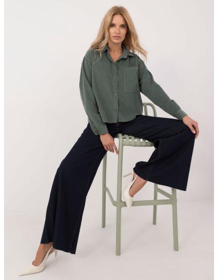 Levně Dámská košile oversize s knoflíky SUBLEVEL tmavě zelená