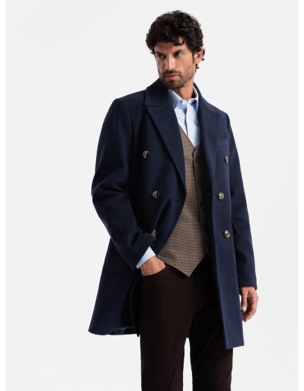 Levně Pánský dvouřadový kabát s ozdobnými knoflíky indigo
