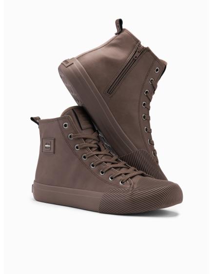Levně Pánské vysoké tenisky s ozdobnou špičkou khaki barva