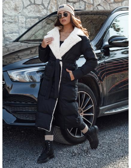 Levně Dámská zimní bunda dlouhá s kožíškem BALLMODA černá