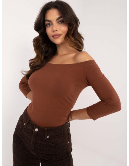 Levně Dámská halenka vypasovaná puntíkovaná Blink BASIC FEEL GOOD hnědá