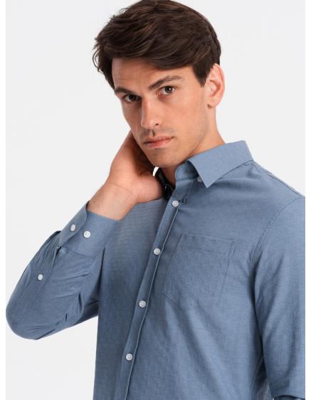 Levně Pánská SLIM FIT košile z ozdobné tkaniny s kapsičkou modrá