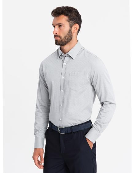 Levně Pánská SLIM FIT košile z ozdobné tkaniny s kapsou šedá