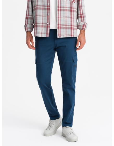 Levně Pánské cargo kalhoty STRAIGHT LEG s kapsami na zip tmavě modré