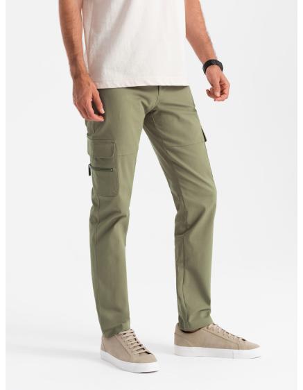 Levně Pánské nákladní kalhoty STRAIGHT LEG s kapsami na zip olivové