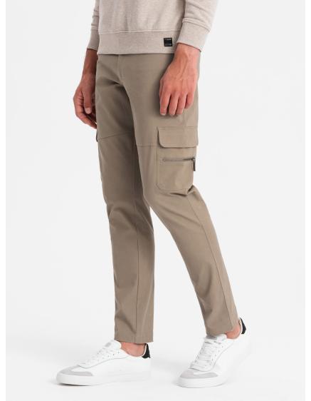 Levně Pánské nákladní kalhoty STRAIGHT LEG s kapsami na zip khaki