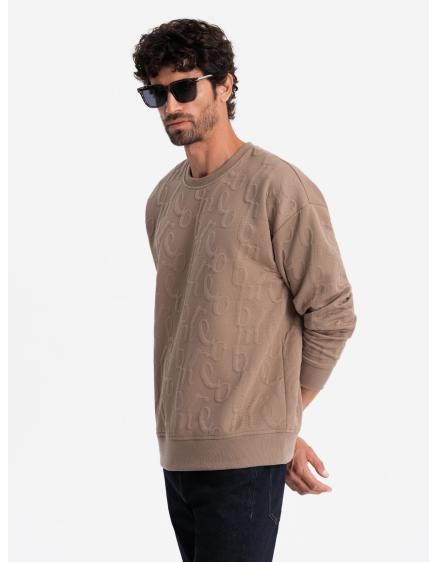 Levně Pánská mikina RELAXED FIT s vyraženým písmem hnědá V3 OM-SSNZ-0164