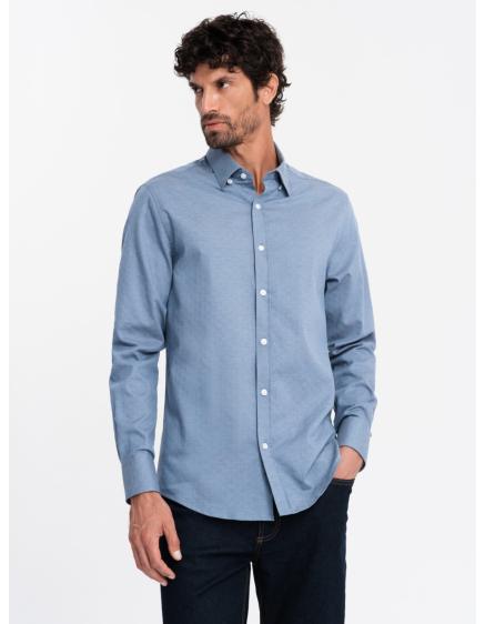 Levně Pánské tričko SLIM FIT z ozdobné látky modré V1 OM-SHCS-0175