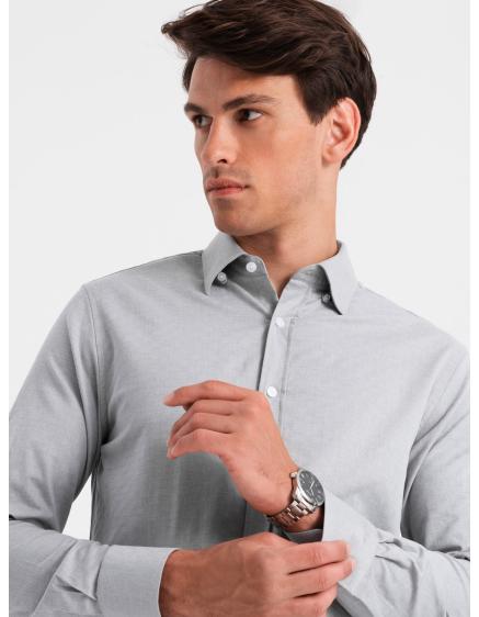 Levně Pánská SLIM FIT košile z ozdobné tkaniny šedá V2 OM-SHCS-0175