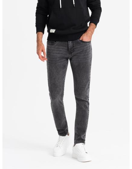 Levně Pánské džínové kalhoty SLIM FIT s elastanem na míru - grafitová barva
