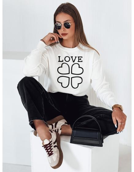 Levně Dámský svetr s potiskem CLOVER bílý