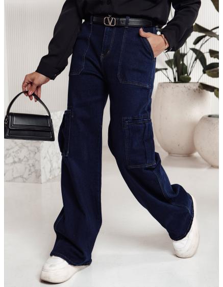 Levně Dámské kalhoty FITZONE denim cargo tmavě modré